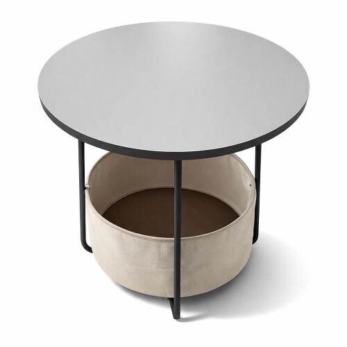 Table d'appoint ronde avec panier de rangement, structure en métal