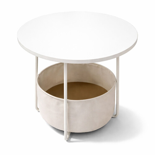 Table d'appoint ronde avec panier de rangement - Structure en métal