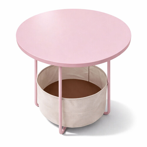 Table d'appoint ronde avec panier de rangement, structure en métal