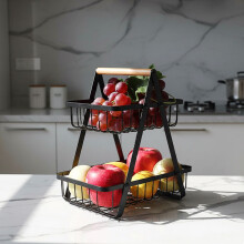 2-stöckiger Obstschalenständer aus Draht - Quadratisches Design