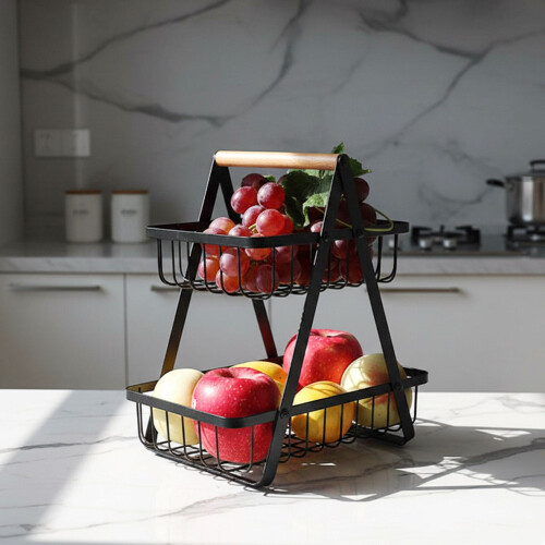 2-Tier Wire Fruit Bowl Stand - Square Design 1