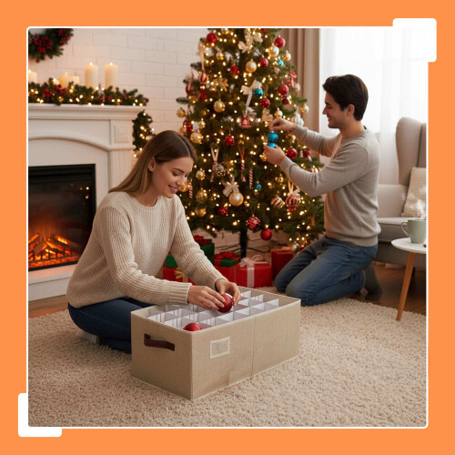 Boîte de rangement pour boules de Noël, capacité de 96 boules, séparateurs ajustables 1