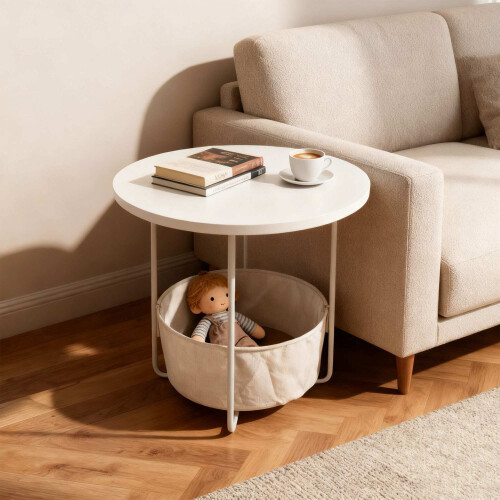 Table d'appoint ronde avec panier de rangement - Structure en métal 1