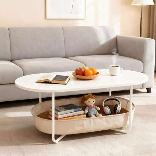 Table basse ovale avec panier de rangement 1
