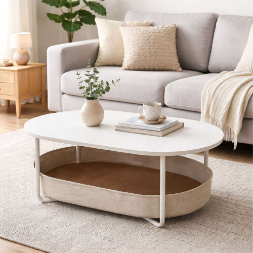 Table basse ovale avec panier de rangement 2