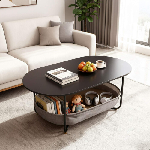 Table basse ovale avec panier de rangement 1