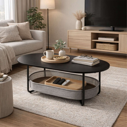 Table basse ovale avec panier de rangement 2