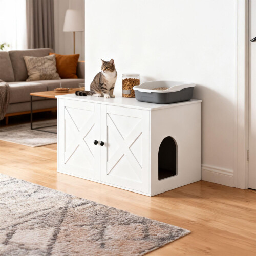 Armoire à litière pour chat avec entrée latérale et séparateur 1