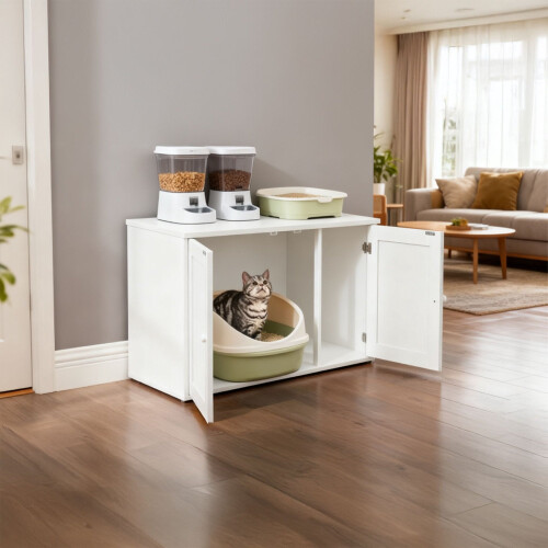 Armoire à litière pour chat avec entrée latérale et séparateur 2