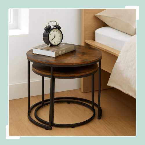 Tables d'appoint gigognes style industriel, lot de 2, effet bois 1