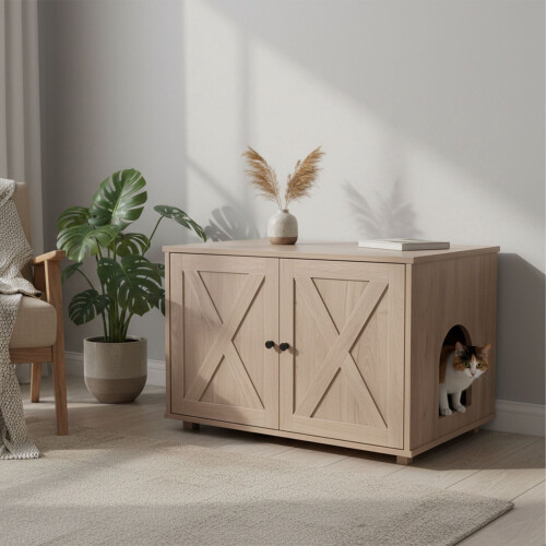 Armoire à litière pour chat avec entrée latérale et séparateur 1