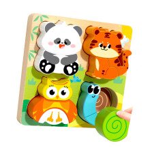 Wooden Puzzle Toy Cartoon Animal Theme 3D Board for Kids-panda