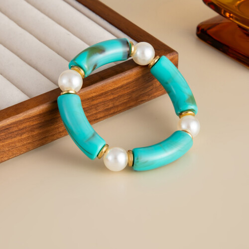 Elegante harskralen elastische armband Gemarmerd effect-Wit 1
