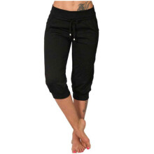 Women's Cropped Sweatpants Lightweight Casual High-Black XXL