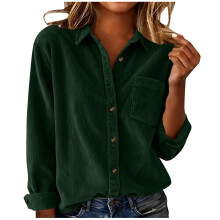 Women's Elegant Lapel Neck Shirt Long Sleeve-dark green L