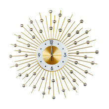 European Noiseless Metal Wall Clock Sunbursts Design For Bedroom