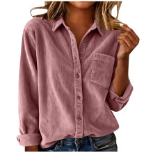 Women's Elegant Lapel Neck Shirt Long-pale pinkish gray M