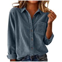 Women's Elegant Lapel Neck Shirt Long Sleeve Button-Sky Blue L