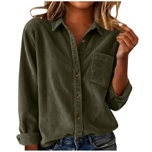 Women's Elegant Lapel Neck Shirt Long Sleeve-Army Green L