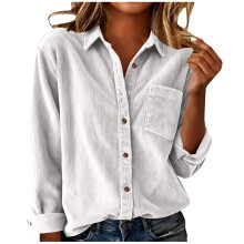 Women's Elegant Lapel Neck Shirt Long Sleeve Button-White S