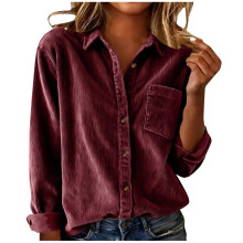 Women's Elegant Lapel Neck Shirt Long Sleeve Button-Burgundy XL