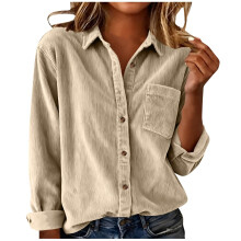 Women's Elegant Lapel Neck Shirt Long Sleeve Button-Beige XXL