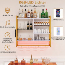 Nástenná polica s RGB LED osvetlením, 6 úrovní, 8 háčikov, biela