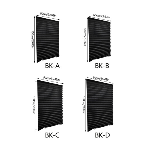 Sturdy Pleated Window Shade With Light-Full black 60 180 1