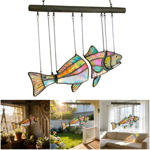 Vitrail suspendu en forme de poisson coloré, panneau de fenêtre 1