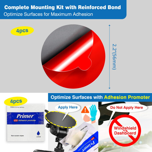 Dash Cam Mount Adhesive Pads – 4-Pack 56mm Round Double-Sided Pads 1