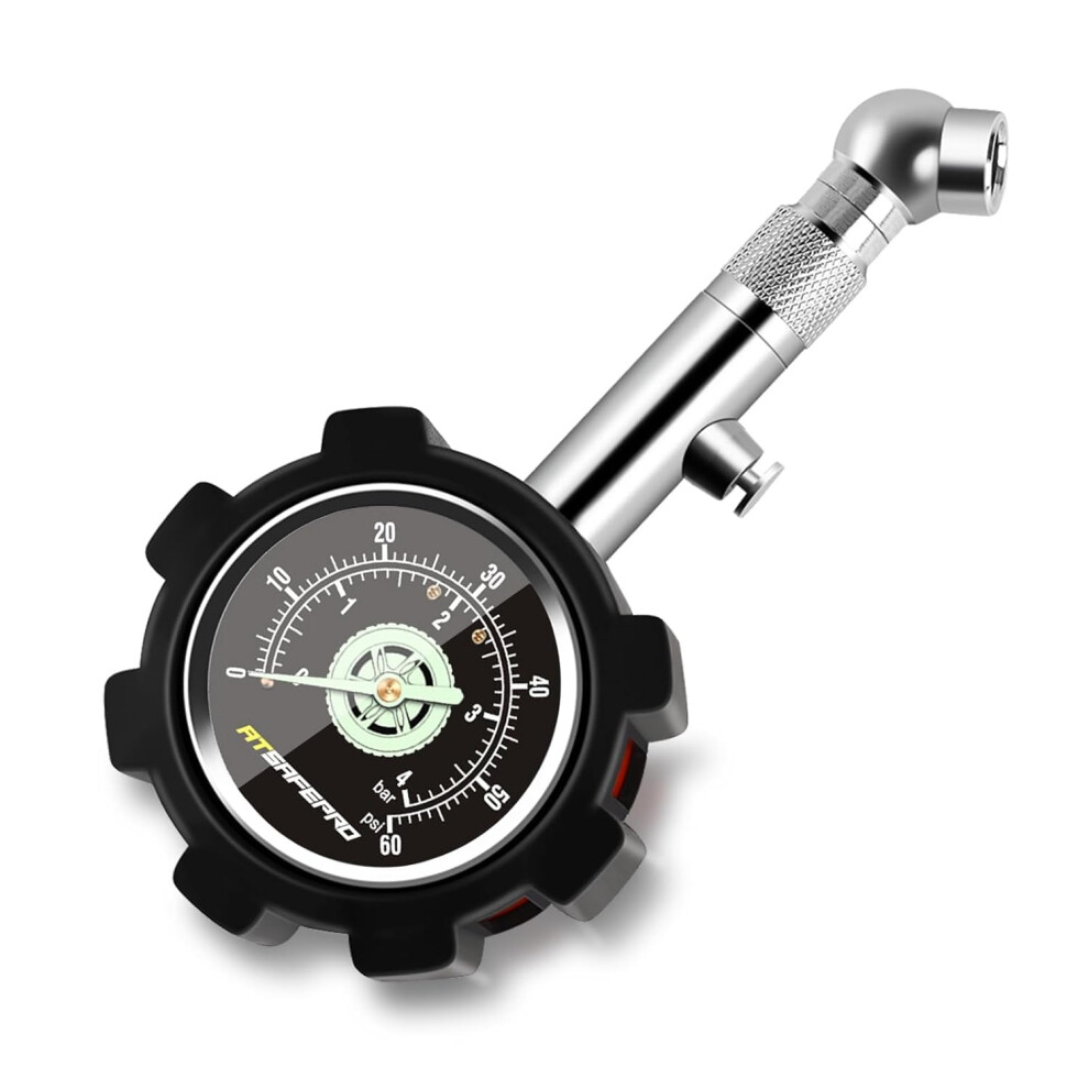 Atsafepro Tyre Pressure Gauge Uk 4 Bar 60 Psi,Car Tyre Pressure Checker Certified Ansi B40.1 Accurate With Large 1.5" Glow Dial 5051226452178