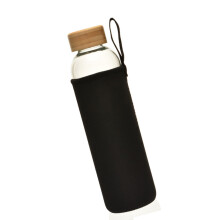 Large Capacity 750ml Glass Water Bottle with Bamboos Top-Black