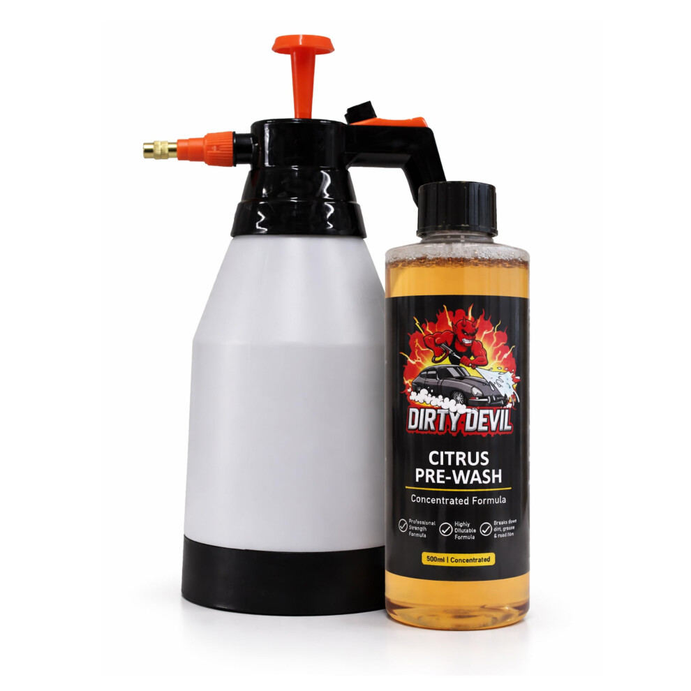 Dirty Devil Ultra Concentrated Citrus Pre Wash 500Ml + 1.5L Pressure Sprayer Â Powerful Pre Wash - Cuts Through Dirt, Bugs & Road Grime ÂSafe On A 9068362267210