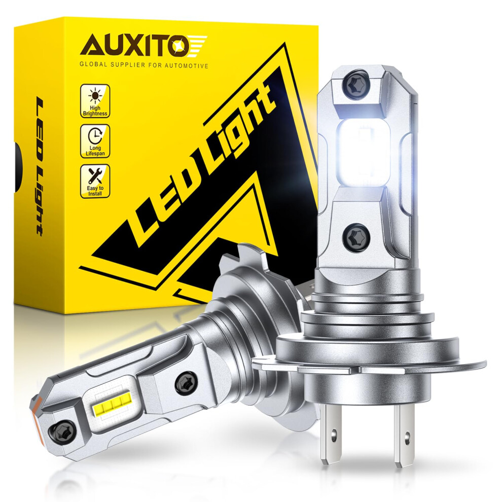 Auxito H7 Led Headlight Bulb- 600% Brighter, 6500K Bright 1:1 Halogen Size, Plug & Play H7 Headlight Bulb, 60,000 Hours Lifespan, Pack Of 2 White 5006808670679