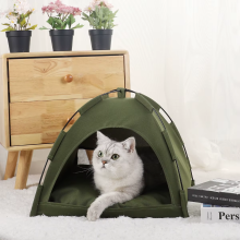 Pet Tent Bed for Cats Warm Clamshell Cat House Sofa Bed with Cushion, Breathable PU Kitten Tent, Winter Cat Bed