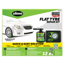 Slime 50138-51 Smart Repair Plus Kit, Emergency Flat Tyre Puncture Repair, includes 450mL of Sealant with Easy Insertion and a Tyre Inflator, suitabl