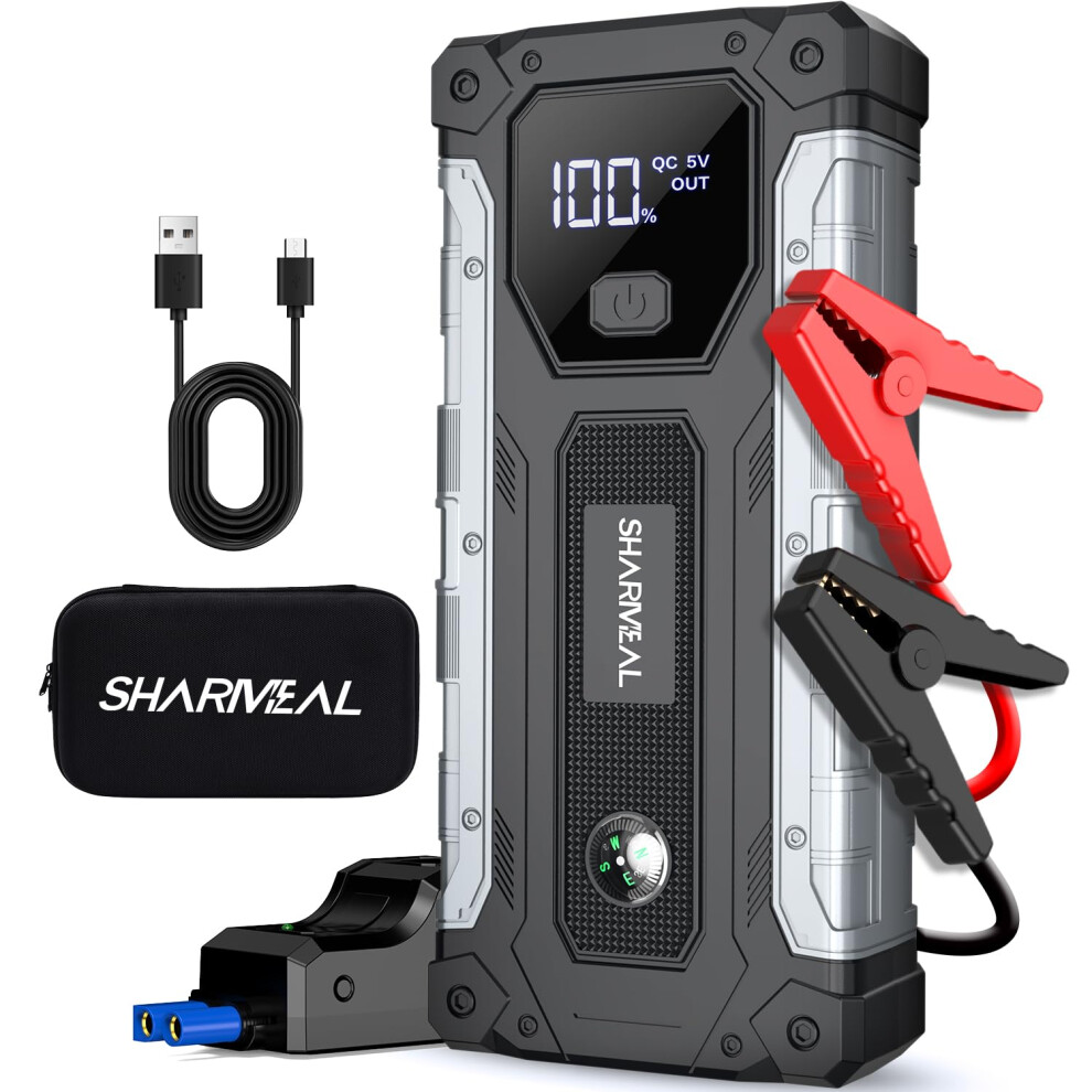 Sharmeal 5000A Jump Starter Power Pack, 12V Car Jump Starter Power Bank (Up To 10.0L Gas Or 9.0L Diesel Engine), Portable Car Starter With Led Flashl 5410810328129