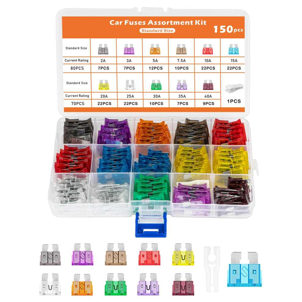 Acual 150 Pcs Car Fuse Assorted Kit, 150 Standard Automotive 1 Puller 5006467059891