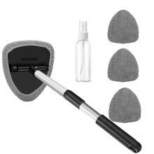 Car Windscreen Cleaner Car Window Cleaner with Extendable Long Handle and 4 Washable Reusable Microfiber Pads, Windshield Cleaning Tool, Auto Interio