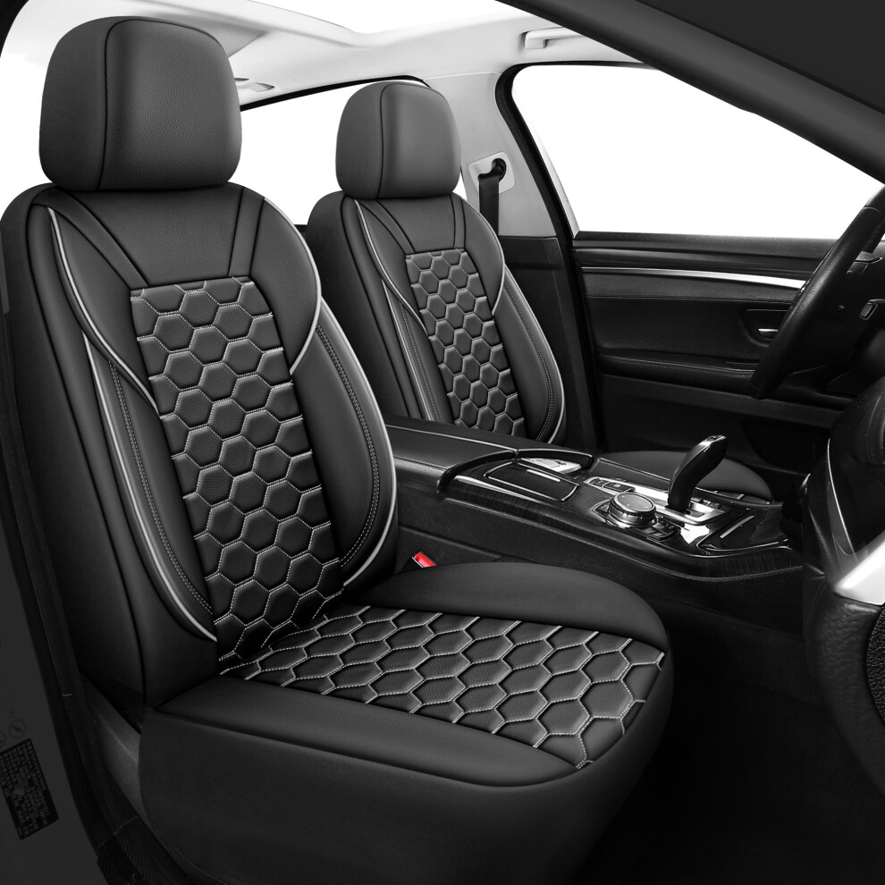 Carseatcover-Uk Luxury Prestige Quilted Pu Leather Front Car Seat Covers, And Airbag Safe, Universal Grey/Black 5002554815388