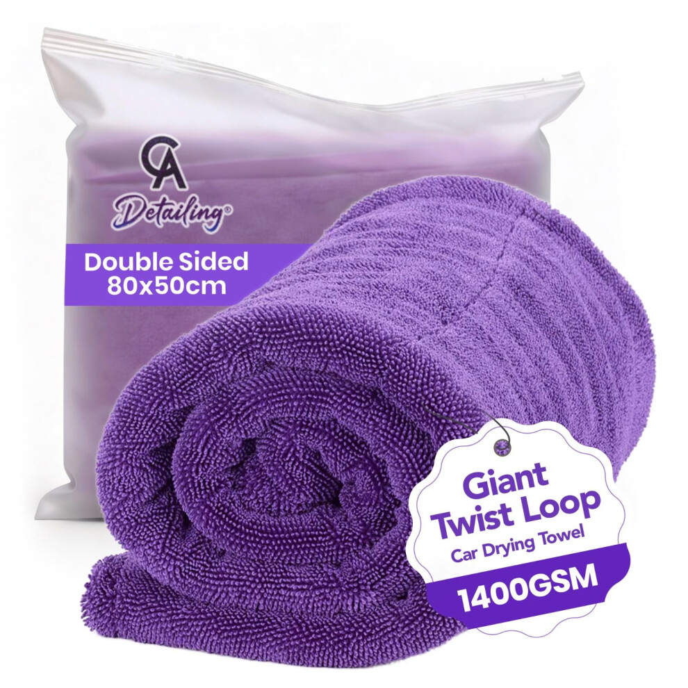 Ca Detailing - 1400Gsm Xxl Triple Twisted Loop Microfibre Car Drying Towel - Extra Large - 80X50cm - Ultra-Absorbent Microfiber Cloth For Car Wash 5051226524653