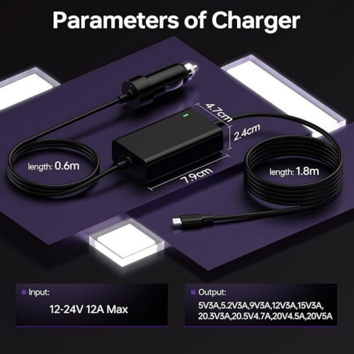 Γρήγορος φορτιστής φορητού υπολογιστή PD 100W, τροφοδοτικό USB-C, καλώδιο 20V 5A Type 1