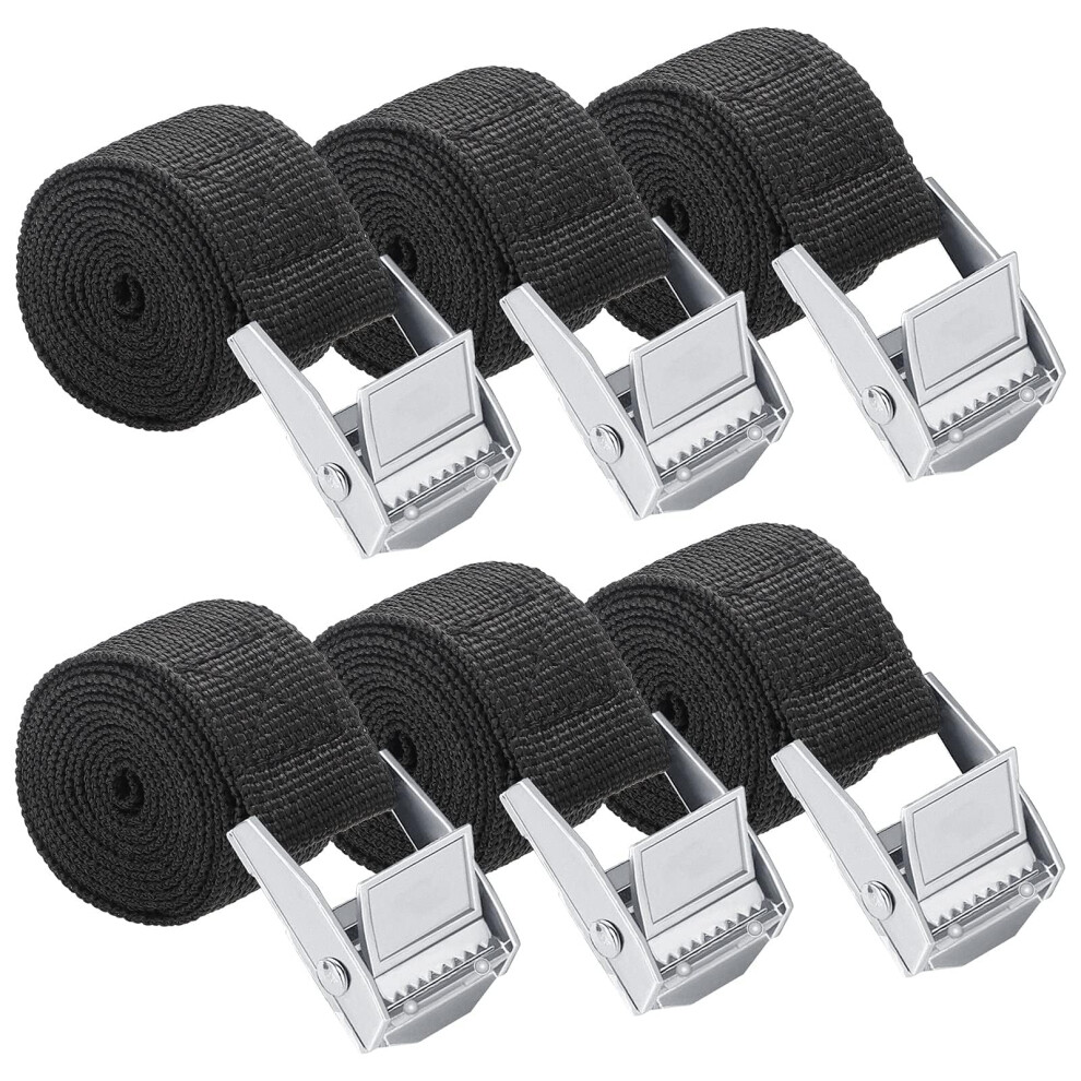 6Pcs Ratchet Tie Down Straps, 1M X 25Mm Heavy Duty Lashing Straps, Adjustable Bike Rack Straps Tensioning Belts With Quick Release Cam Bukle Black 5051227321282