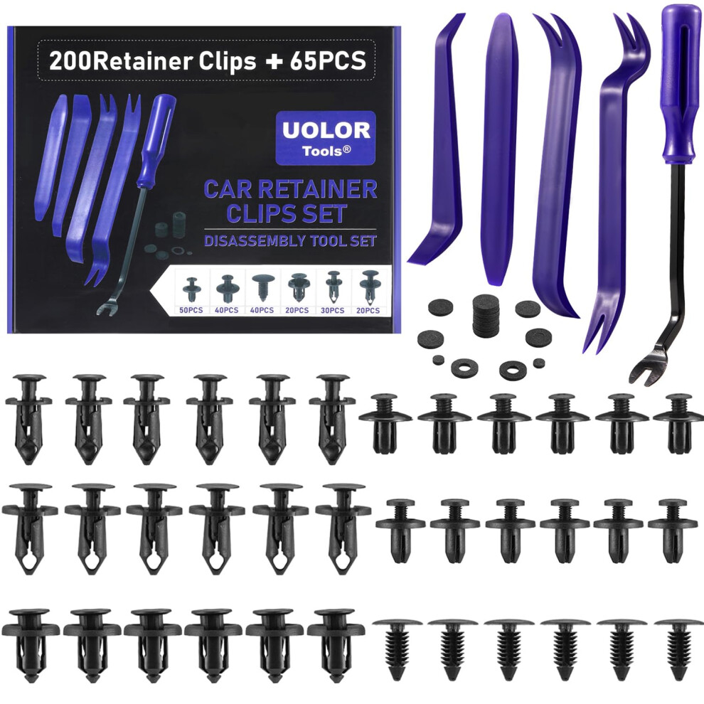 Uolor 265Pcs Car Bumper Retainer Clips Plastic Rivets Auto Fasteners 5006230111023