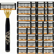 Golden Dragon Rasierer-Set – 1 Griff & 32 Ersatzklingen – Premium-Rasier-Set für Männer – Hochpräzise Mehrklingen-Nachfüllpackungen
