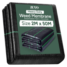 Zuvo - Weed Membrane (2M X 50M) - Heavy Duty Weed Control Fabric 110 GSM - UV Stabilised Landscape Sheet For Patios and Garden
