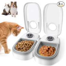 Automatischer Futterautomat für Katzen und kleine Hunde (2 Stück) mit 48-Stunden-Timer, 700 ml Fassungsvermögen, für Trocken- und Nassf