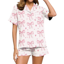 Silk Pajamas for Women 2Pcs Notch Collar Sleepwear-White M