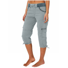 Cropped Cargo Pants Women Baggy Casual Elastic-Light Blue XXXL