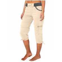 Cropped Cargo Pants Women Baggy Casual Elastic Waist-Beige XXXL
